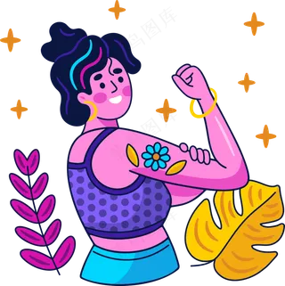 女生开心健身健美 美式多巴胺插画 免抠透明底