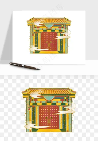 国潮风古建筑古楼古塔鼓楼psd,png免抠图