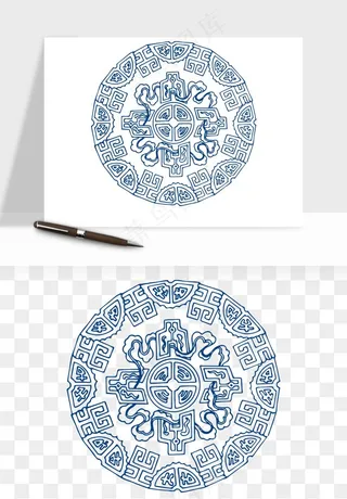 青花瓷花纹花卉图案png免抠