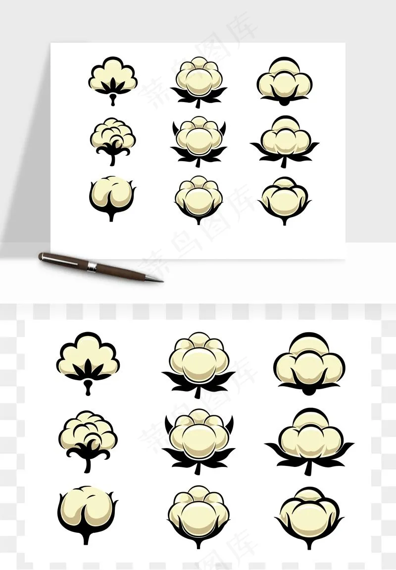 手绘棉花矢量png免抠