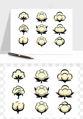 手绘棉花矢量png免抠