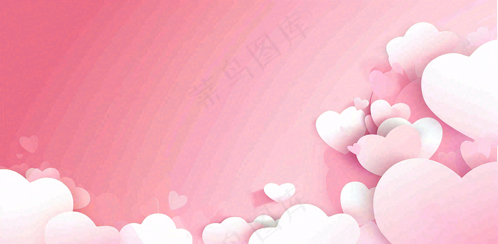 粉白色立体爱心浪漫情人节七夕插画背景