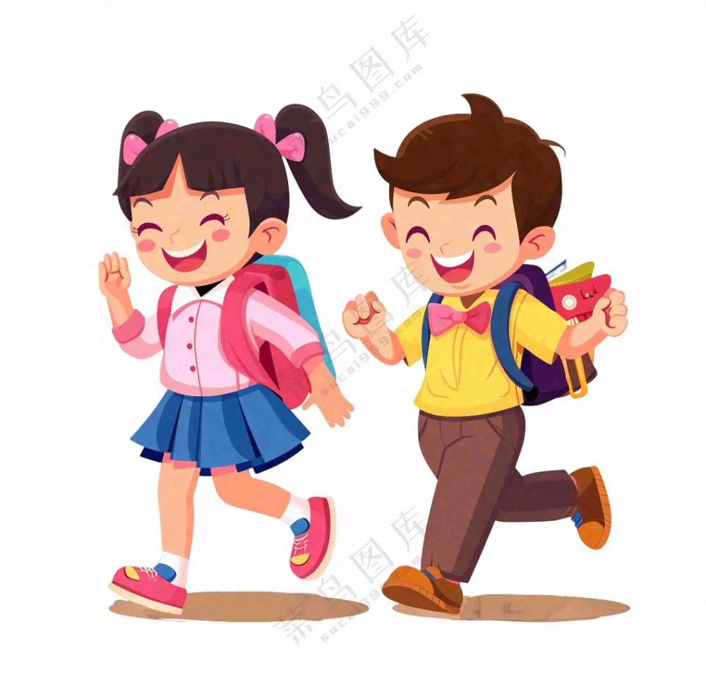 背着书包上学的学生卡通插画免抠