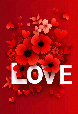 红色鲜花情人节love立体插画情人节七夕背景