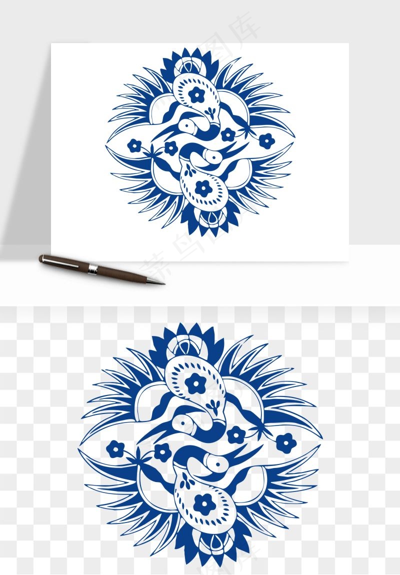 青花瓷花纹花卉图案png免抠