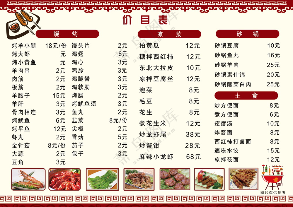 菜单价目表海报