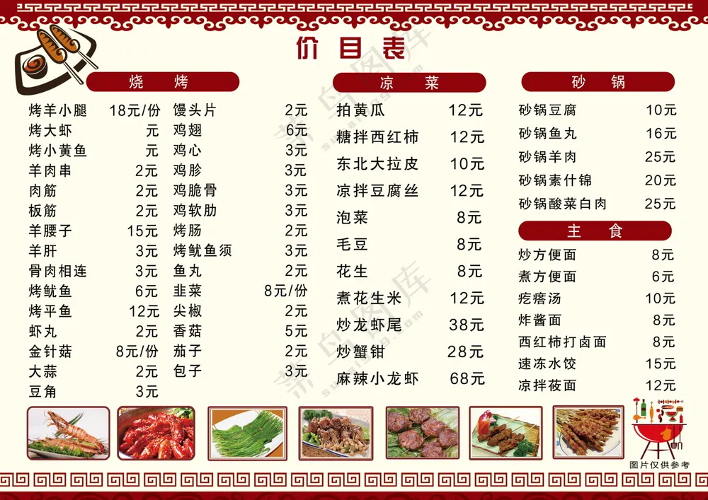菜单价目表海报