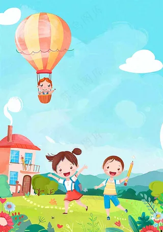 开学季学生们校园生活快乐儿童节卡通插画背景