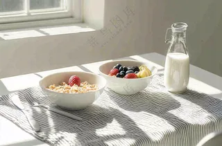 营养美味早餐面包吐司牛奶摄影图