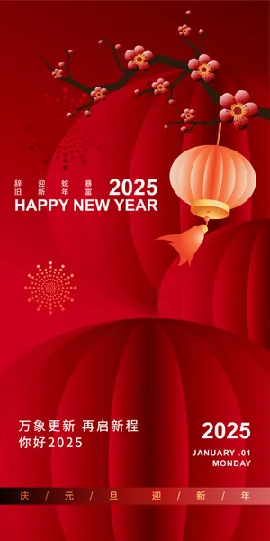 红色简约元旦新年海报