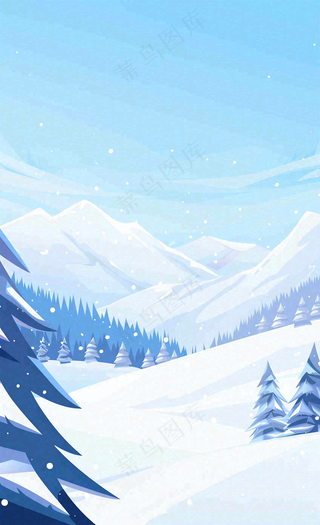 冬季高原雪山雪景小寒大寒卡通插画背景