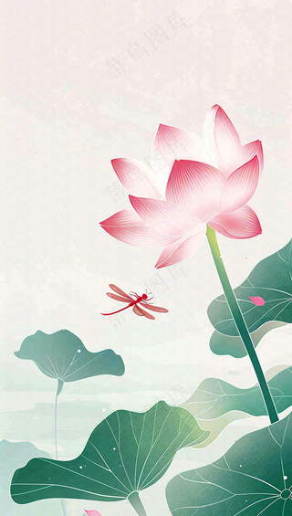 夏天荷花荷叶清凉小清新淡雅立夏夏至暑插画背景