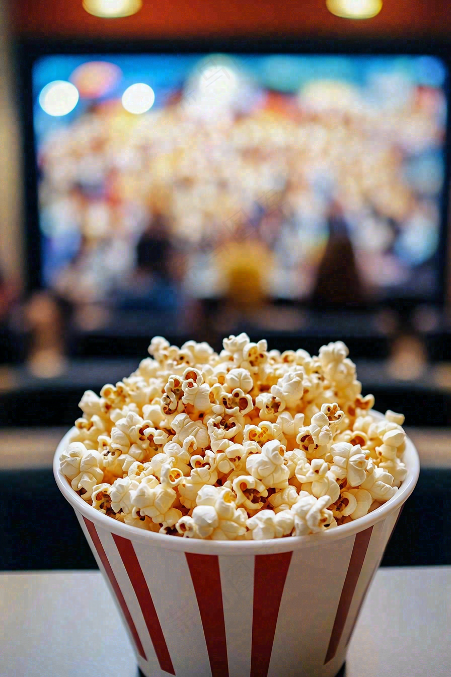 电影院休闲爆米花观影场景摄影图