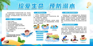 蓝色简约时尚卡通大气夏天防溺水暑期设计海报