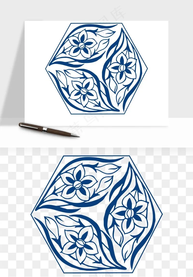青花瓷花纹花卉图案png免抠