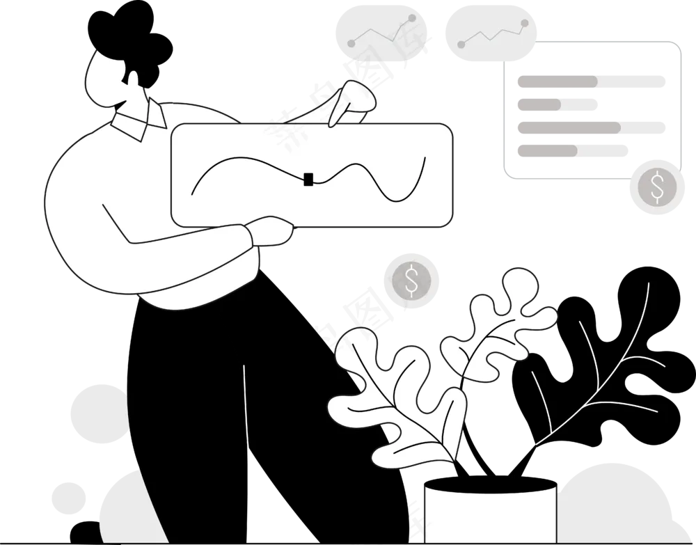  金融商业数据分析 单色扁平商务插画