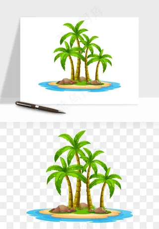 卡通沙滩椰子树png免抠