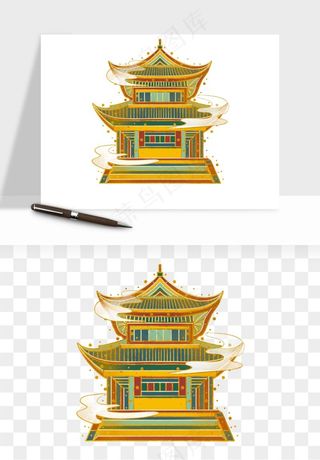 国潮风古建筑古楼古塔鼓楼psd,png免抠图