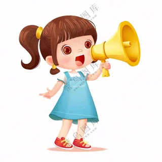 可爱女孩手握喇叭叫卖可爱卡通免抠