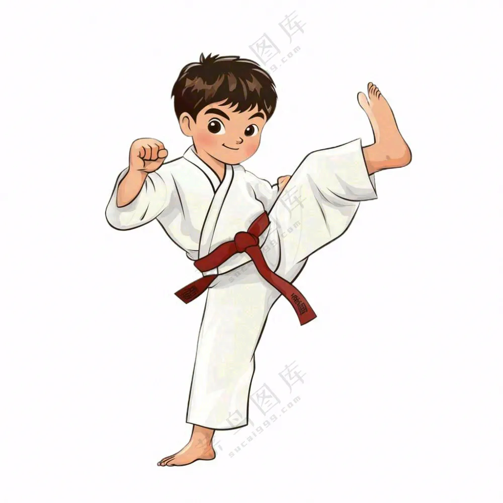 武术跆拳道运动人物卡通插画免抠