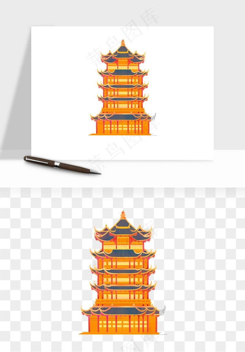 国潮高塔古塔楼建筑png免抠