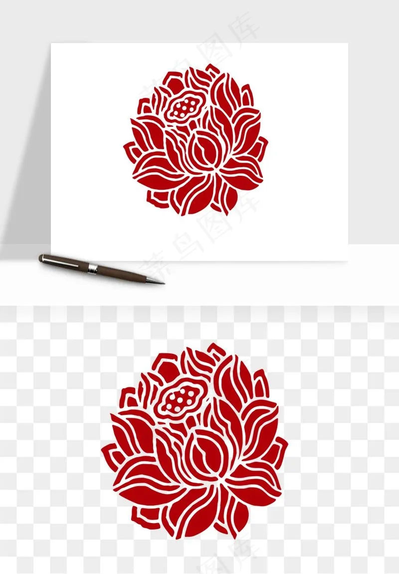 传统剪纸植物花卉png免抠