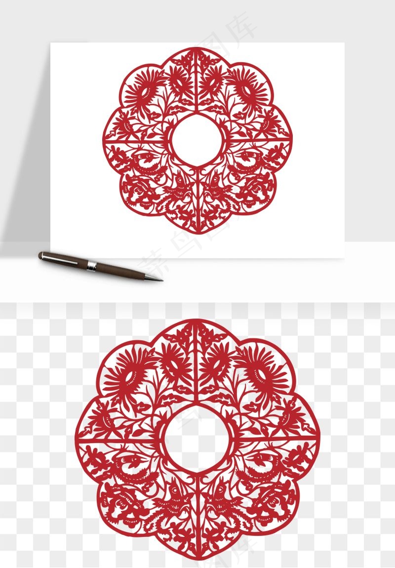 传统窗花剪纸图案png免抠