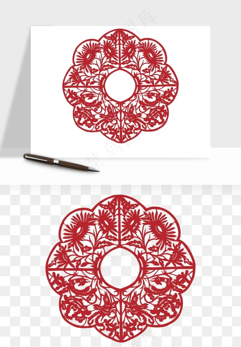 传统窗花剪纸图案png免抠