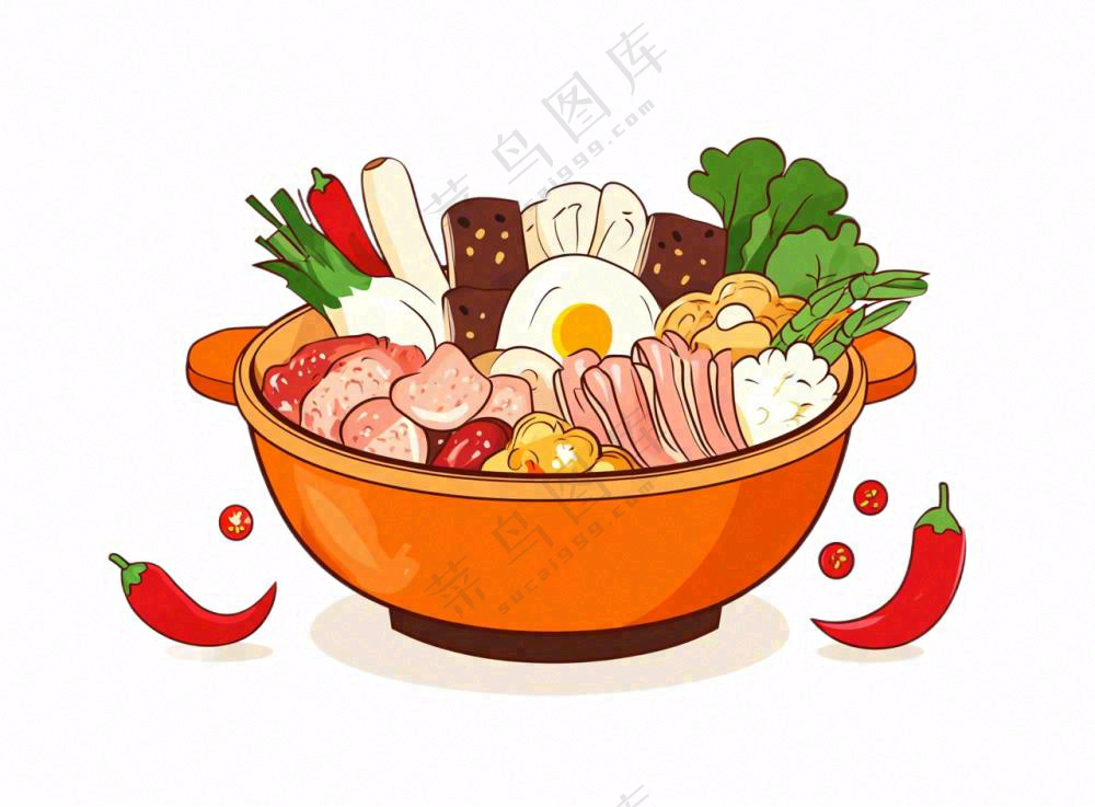 清汤砂锅麻辣烫菌菇美食插画免抠