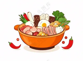 清汤砂锅麻辣烫菌菇美食插画免抠