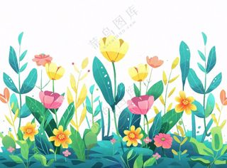 植物花朵花丛绿叶卡通插画免抠