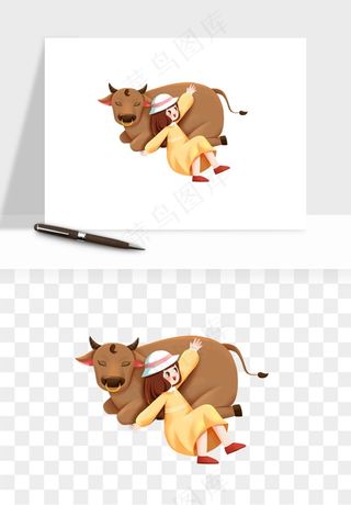 牧童放牛的孩子png免抠