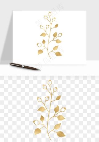 金色植物花环边框png免抠