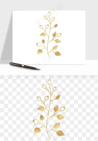 金色植物花环边框png免抠