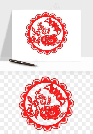 十二生肖剪纸中式纹样图案png免抠