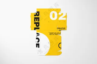 黄色产品包装盒子飞机盒快递纸盒样机PS模板-07