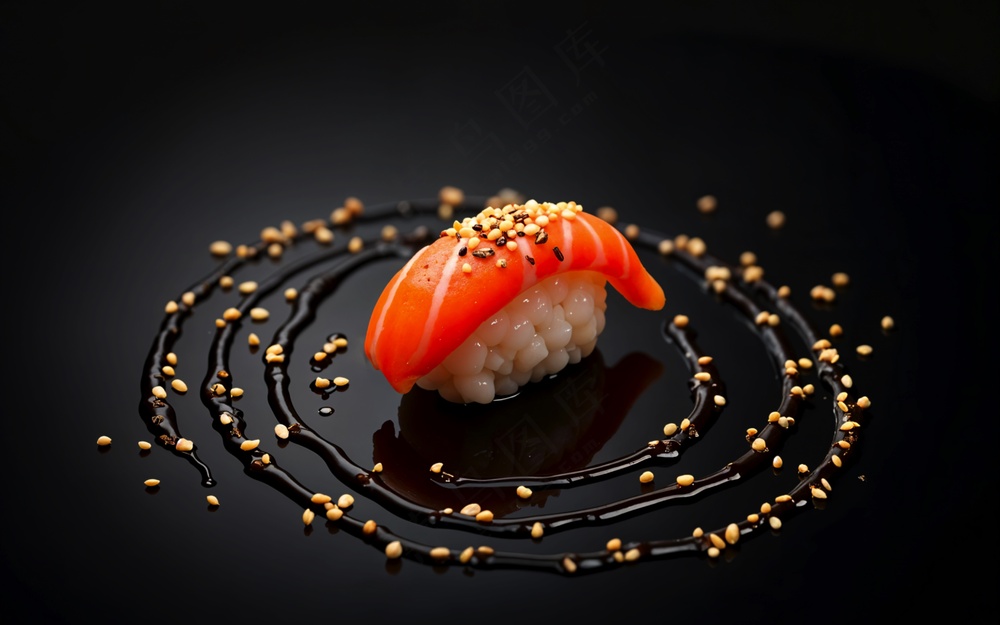 黑色三文鱼寿司美食