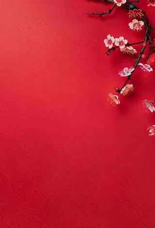 红色国风背景梅花花朵插画元旦背景