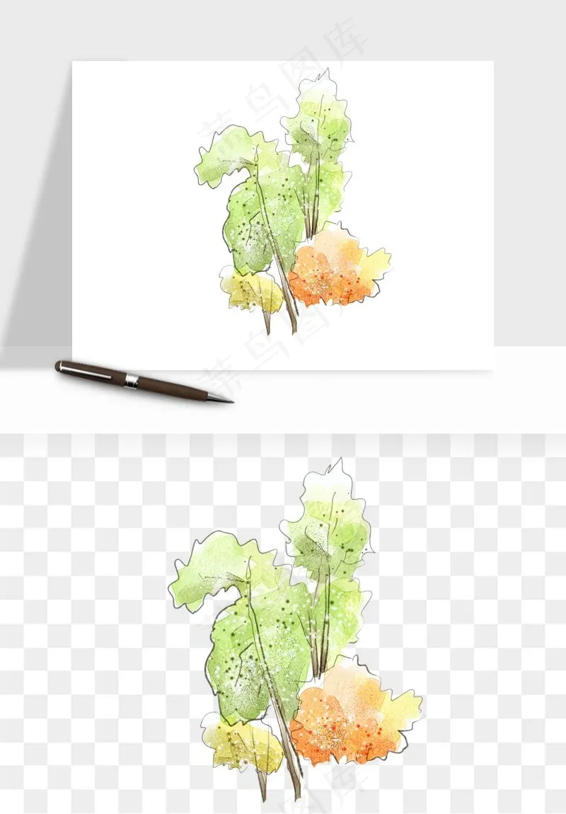 水彩手绘树木png免抠