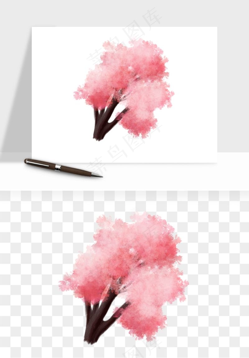手绘浪漫花树桃花树png免抠
