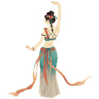 免抠中国风工笔画舞蹈人物背影