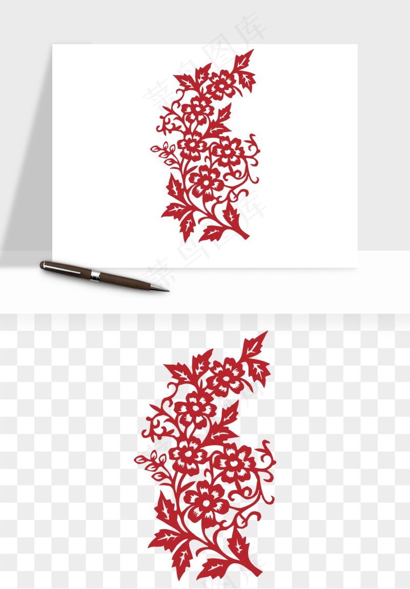 传统剪纸植物花卉png免抠