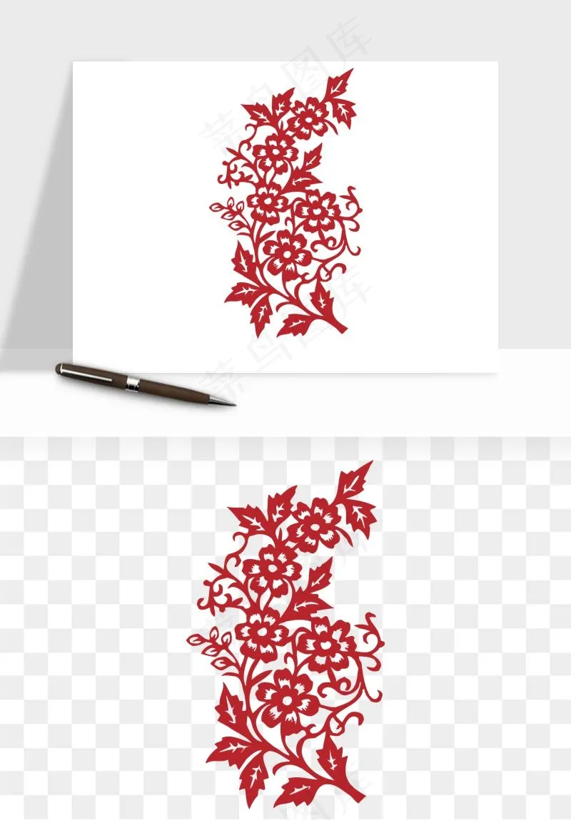 传统剪纸植物花卉png免抠