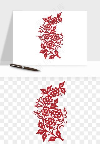 传统剪纸植物花卉png免抠