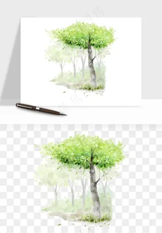 水彩手绘树木png免抠
