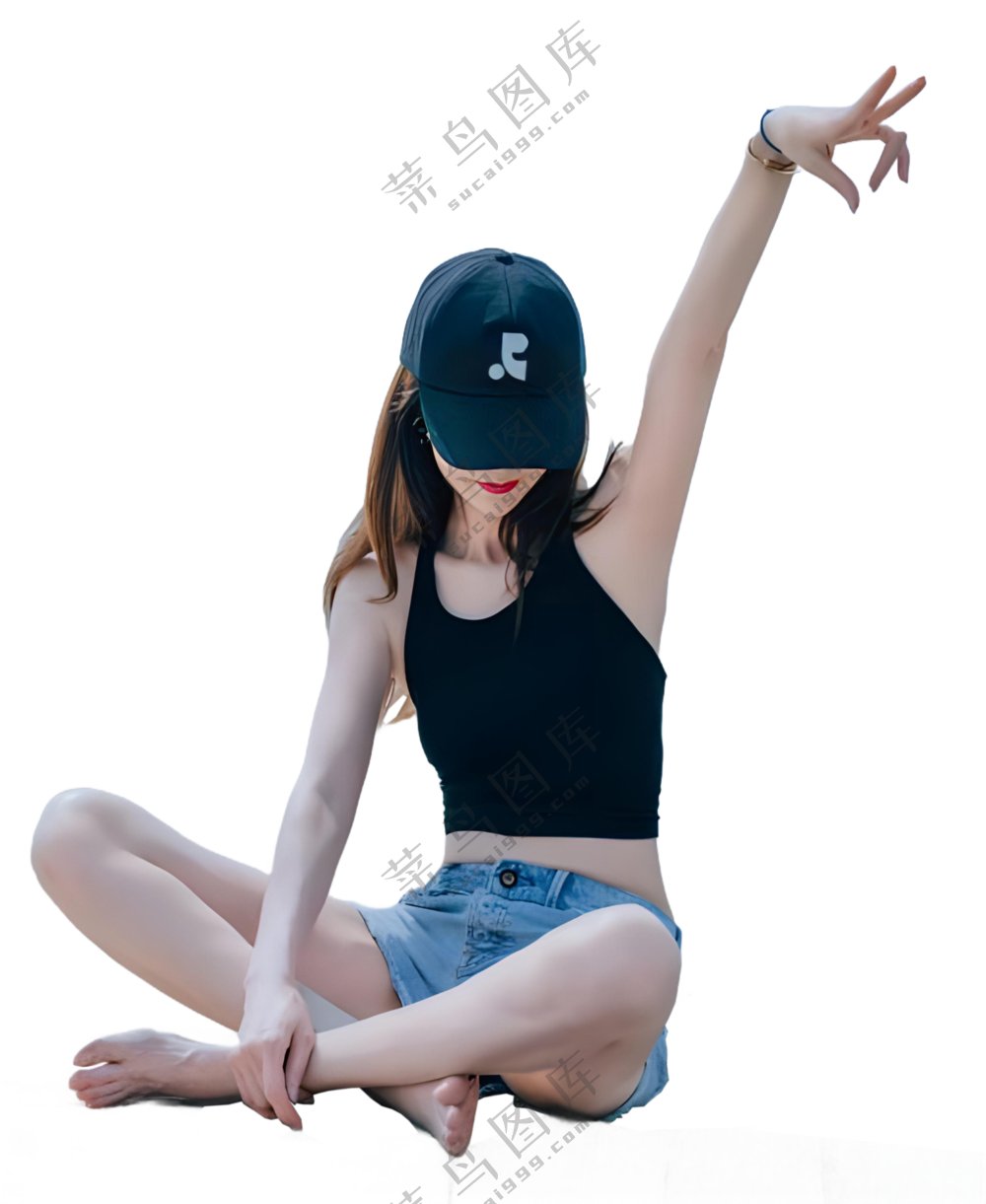 免抠时尚戴帽坐姿人物