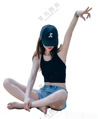 免抠时尚戴帽坐姿人物