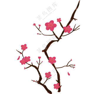 盛开着红色小花的树枝PNG图片素材