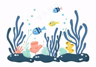 海洋海藻珊瑚植物卡通插画免抠