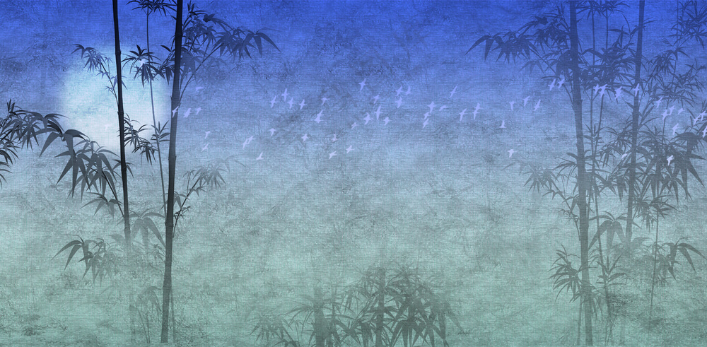 水墨风竹林夜色深蓝色意境背景图